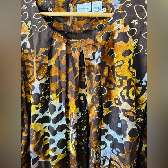 Multi-Color Laser Cut Leopard Print Pleated Blouse w Balloon Sleeves Size 04 - Picture 6 of 10
